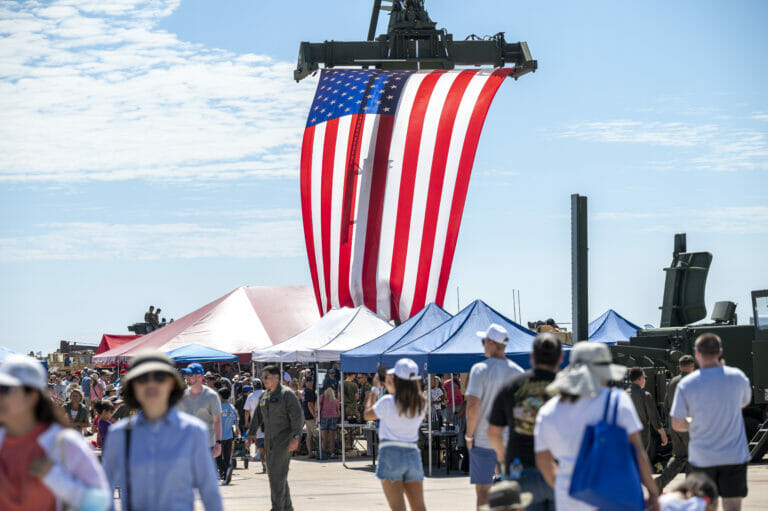Air show spectators enjoy the static displays during the 2022 Marine Corps Air Station Miramar Air Show at MCAS Miramar, San Diego, California, Sept. 24, 2022. The theme for the 2022 MCAS Miramar Air Show, “Marines Fight, Evolve and Win,” reflects the Marine Corps’ ongoing efforts to modernize the force for future conflicts. (U.S. Air Force photo by Adam Bowles)