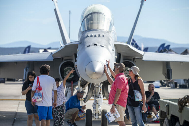 Air show spectators enjoy the static displays during the 2022 Marine Corps Air Station Miramar Air Show at MCAS Miramar, San Diego, California, Sept. 24, 2022. The theme for the 2022 MCAS Miramar Air Show, “Marines Fight, Evolve and Win,” reflects the Marine Corps’ ongoing efforts to modernize the force for future conflicts. (U.S. Air Force photo by Adam Bowles)